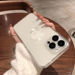 Luxury transparente platado logotipo de la caja del hoyo para iPhone 11 Pro Max Camera Protector Cover para iPhone 12 13 14 Pro Max XS x 7 8 Plus.