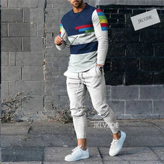 Men à manches longues T-shirt + pantalons longs 2 pièces ensembles de survêtement 3D Costume de vêtements de sport décontractés