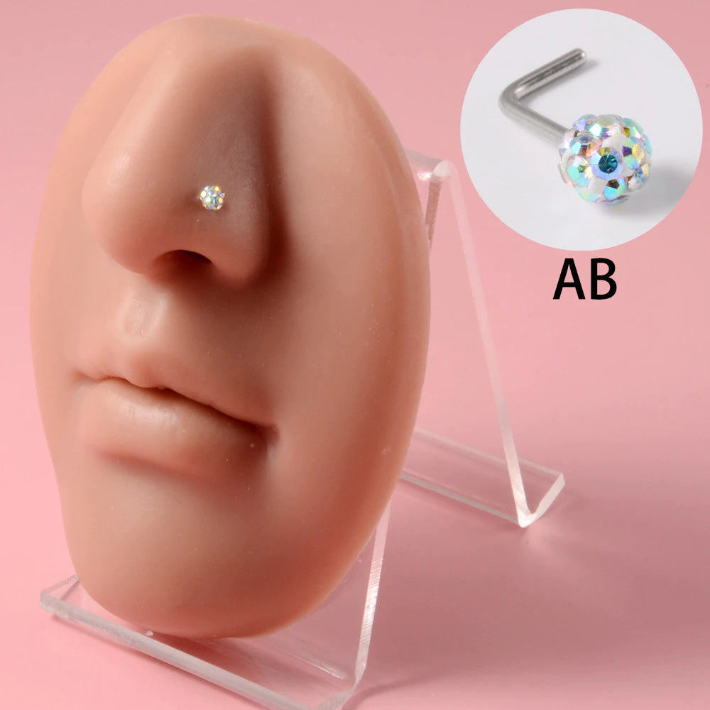 Stainless Steel Mud Ball Nose Stud S-Shaped Non-Dripping Oil Screw Full Drill Ball Nose Ring 20G Simple Piercing Nose Jewelry