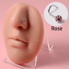 Stainless Steel Mud Ball Nose Stud S-Shaped Non-Dripping Oil Screw Full Drill Ball Nose Ring 20G Simple Piercing Nose Jewelry