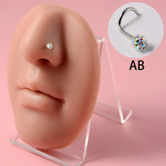 Stainless Steel Mud Ball Nose Stud S-Shaped Non-Dripping Oil Screw Full Drill Ball Nose Ring 20G Simple Piercing Nose Jewelry