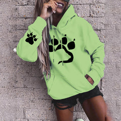 Women's Dog Paw Printing Long Sleeve Hoodie Animals Sweatshirt Hooded Pullover Tops Blouse Cute for Teen Girls