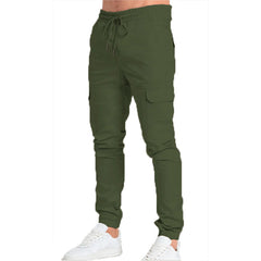 Men's Cotton Blend Cargo Pants with Drawstring Closure