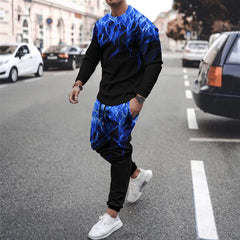 3d Digital Printing Round-neck Hoodies Trousers Trendy Sports Wind Smoke Flame Series