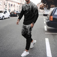 3d Digital Printing Round-neck Hoodies Trousers Trendy Sports Wind Smoke Flame Series