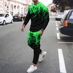 3d Digital Printing Round-neck Hoodies Trousers Trendy Sports Wind Smoke Flame Series