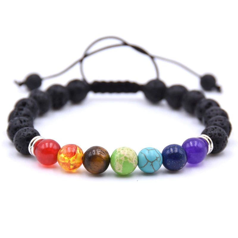 7 Chakra Charms Lava Rock Bracelet dla mężczyzn Kobiet Olejki eteryczne dyfuzor naturalny kamień koralików łańcuch mody robioną biżuterię