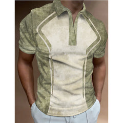 Men Fashion Short Sleeve Lapel Neck Polo Shirts Sport Zip Up Summer Tops T Shirt