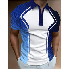 Men Fashion Short Sleeve Lapel Neck Polo Shirts Sport Zip Up Summer Tops T Shirt