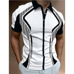 Men Fashion Short Sleeve Lapel Neck Polo Shirts Sport Zip Up Summer Tops T Shirt