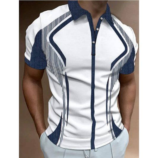 Hombres de moda Camisas de polo de lapa de manga corta Sport Zip Up Summer Tops THOCH