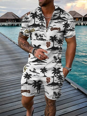 Independent Station Summer Men's T-Shirt Short Sleeve Turn-down Collar Casual Hawaiian Set