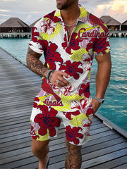 Stazione indipendente Maglietta da uomo estiva Maglietta a manica corta Collaro casual Hawaiian Set