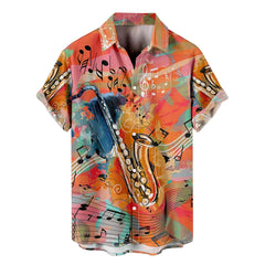 Hawaiian Bowling -Shirts für Männer 1950er Retro Music Print Sommer lässiger kurzärmeleitender Hemden entspannte Fit Vintage Tops