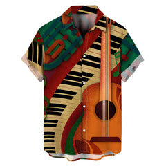 Hawaiian Bowling -Shirts für Männer 1950er Retro Music Print Sommer lässiger kurzärmeleitender Hemden entspannte Fit Vintage Tops