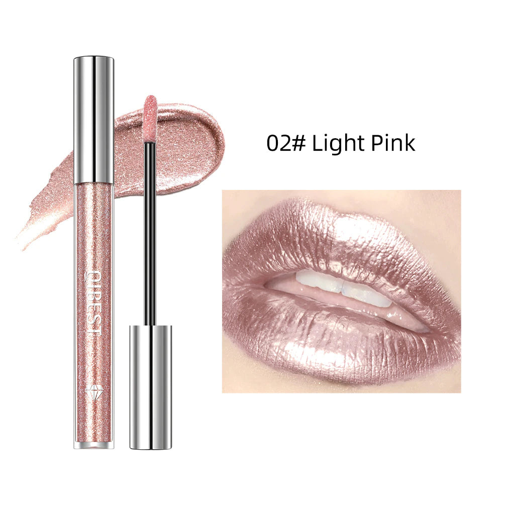 Qibest Diamond Liquid Lipstick Lip Tint 6 Colors Hidratizante de maquillaje de larga duración Cosmética de brillo de labios impermeable espumoso