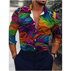 Fashion Luxury Men Shirts Single Breasted Shirt Casual Red Heraldic Print Long Sleeve Tops Men's Clothing Hawaii Party Cardigan