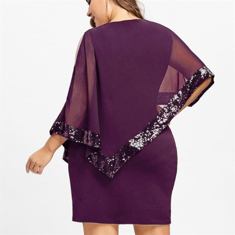 Irregular Sequins Mosaic Chiffon Plus Size Dress