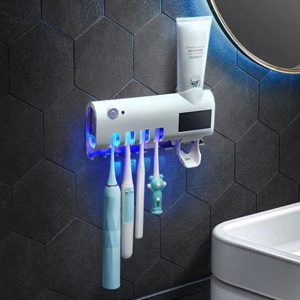 Toothbrush Sterilizer Frame Intelligent Toothpaste Dispenser Uv Wireless Wall-mounted Light Energy Charging Home Bathroom Bathroom Accessory Set