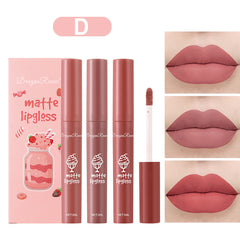 3 Eiscreme Sets Set Box Samt Matt Mattlipglasur Lipstick Lipgloss weibliche Nicht-Schicht-Tasse Nacktfarbe