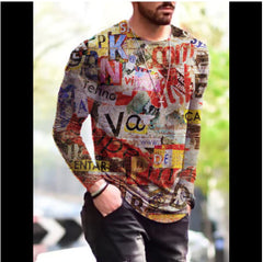 Long Sleeve Shirts for Men, T-Shirt for Men's Fashion Graffiti Printed Long Sleeve Crewneck Shirts Loose Plus Size Tee Tops