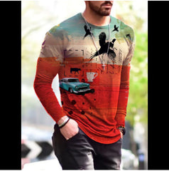 Langarmhemden für Männer, T-Shirt für Herren Mode Graffiti gedruckte Langarm-Crewneck-Shirts lose Plus-Size-T-Shirt Tops