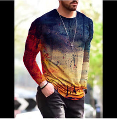 Long Sleeve Shirts for Men, T-Shirt for Men's Fashion Graffiti Printed Long Sleeve Crewneck Shirts Loose Plus Size Tee Tops