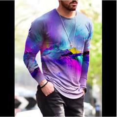 Long Sleeve Shirts for Men, T-Shirt for Men's Fashion Graffiti Printed Long Sleeve Crewneck Shirts Loose Plus Size Tee Tops