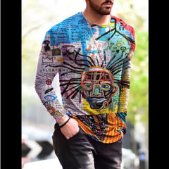 Long Sleeve Shirts for Men, T-Shirt for Men's Fashion Graffiti Printed Long Sleeve Crewneck Shirts Loose Plus Size Tee Tops