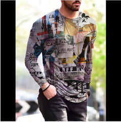 Long Sleeve Shirts for Men, T-Shirt for Men's Fashion Graffiti Printed Long Sleeve Crewneck Shirts Loose Plus Size Tee Tops