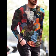 Long Sleeve Shirts for Men, T-Shirt for Men's Fashion Graffiti Printed Long Sleeve Crewneck Shirts Loose Plus Size Tee Tops