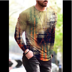 Long Sleeve Shirts for Men, T-Shirt for Men's Fashion Graffiti Printed Long Sleeve Crewneck Shirts Loose Plus Size Tee Tops