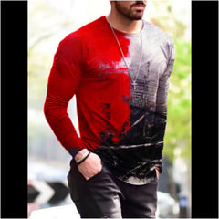 Long Sleeve Shirts for Men, T-Shirt for Men's Fashion Graffiti Printed Long Sleeve Crewneck Shirts Loose Plus Size Tee Tops