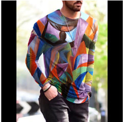 Long Sleeve Shirts for Men, T-Shirt for Men's Fashion Graffiti Printed Long Sleeve Crewneck Shirts Loose Plus Size Tee Tops