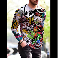 Long Sleeve Shirts for Men, T-Shirt for Men's Fashion Graffiti Printed Long Sleeve Crewneck Shirts Loose Plus Size Tee Tops