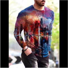 Long Sleeve Shirts for Men, T-Shirt for Men's Fashion Graffiti Printed Long Sleeve Crewneck Shirts Loose Plus Size Tee Tops