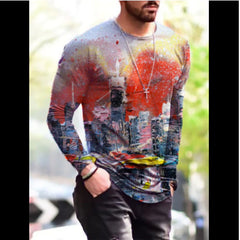 Long Sleeve Shirts for Men, T-Shirt for Men's Fashion Graffiti Printed Long Sleeve Crewneck Shirts Loose Plus Size Tee Tops