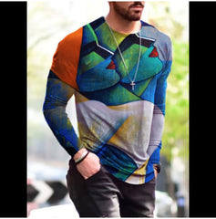 Long Sleeve Shirts for Men, T-Shirt for Men's Fashion Graffiti Printed Long Sleeve Crewneck Shirts Loose Plus Size Tee Tops