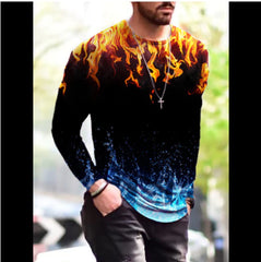 Long Sleeve Shirts for Men, T-Shirt for Men's Fashion Graffiti Printed Long Sleeve Crewneck Shirts Loose Plus Size Tee Tops