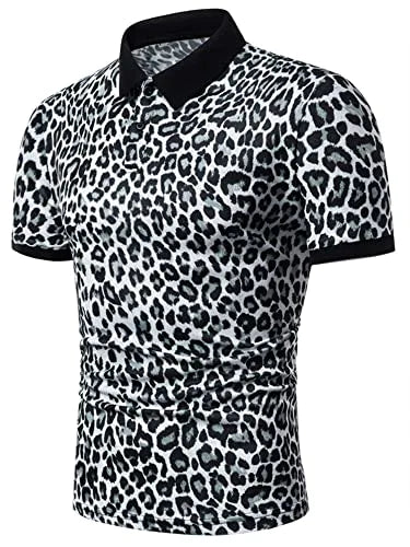 Lars Amadeus Leopard Polo Shirts for Men's Short Sleeves Animal Printed Party Club Golf Shirt