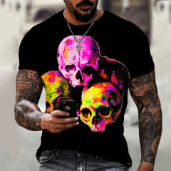 Dark Skull Herren 3D Digital bedrucktes T-Shirt Kurzarm Street Fashion Top