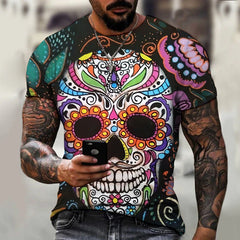 Dark Skull Herren 3D Digital bedrucktes T-Shirt Kurzarm Street Fashion Top