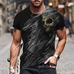 Dark Skull Herren 3D Digital bedrucktes T-Shirt Kurzarm Street Fashion Top