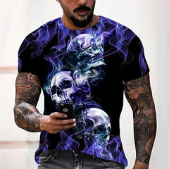 Dark Skull Herren 3D Digital bedrucktes T-Shirt Kurzarm Street Fashion Top