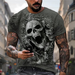 Dark Skull Herren 3D Digital bedrucktes T-Shirt Kurzarm Street Fashion Top