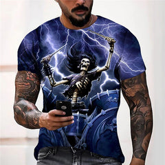 Dark Skull Herren 3D Digital bedrucktes T-Shirt Kurzarm Street Fashion Top