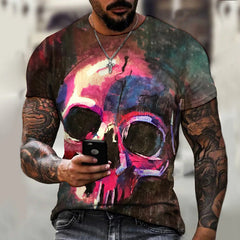 Dark Skull Herren 3D Digital bedrucktes T-Shirt Kurzarm Street Fashion Top