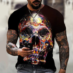 Dark Skull Herren 3D Digital bedrucktes T-Shirt Kurzarm Street Fashion Top