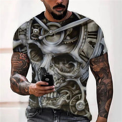 Dark Skull Herren 3D Digital bedrucktes T-Shirt Kurzarm Street Fashion Top