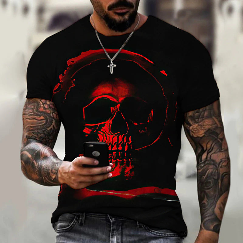 Dark Skull Men's 3D Digital Printed T-Shirt Short Sleeve Street Fashion Top